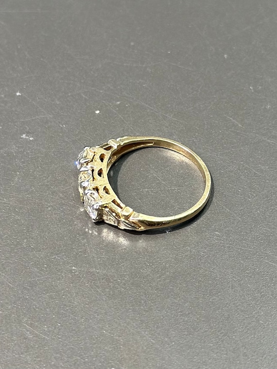 Antique 14K Gold Two-Tone Three Stone Diamond Ring - image 3
