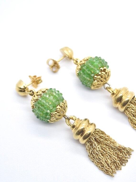 Vintage 14K Gold Natural Faceted Emerald Drop Ear… - image 3