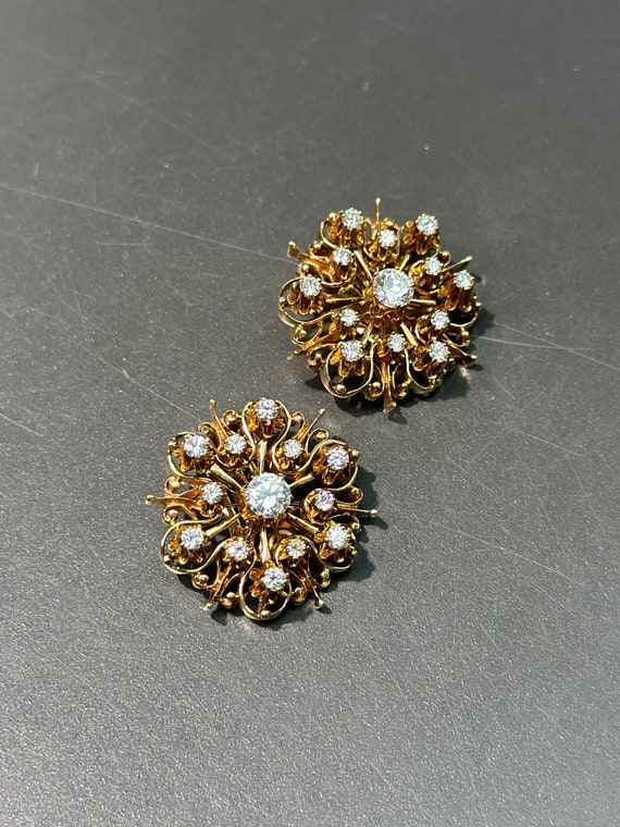 Victorian Style 14K Gold Diamond Cluster Earring - image 2