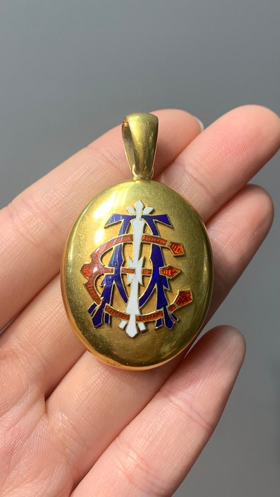 Victorian 18K Gold “AEI” Enamel Locket - image 4