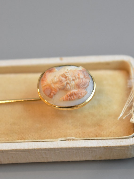 Victorian 14K Gold Shell Cameo Lady Profile Stick… - image 2
