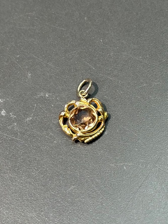 14K Gold Smoky Topaz Foliage Scroll Charm 