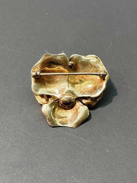 Art Nouveau 14K Gold Pearl Pansy Flower Brooch - image 2
