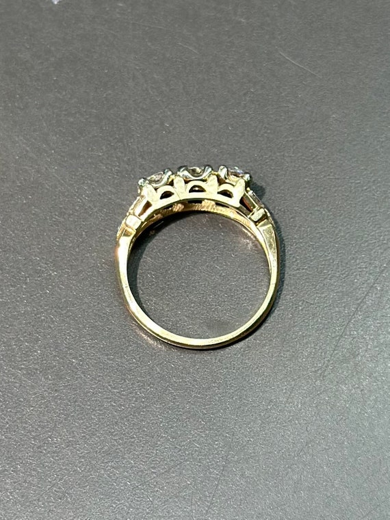 Antique 14K Gold Two-Tone Three Stone Diamond Ring - image 4