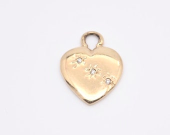 Vintage 14K Gold Solid Starburst Diamond Heart Pendant