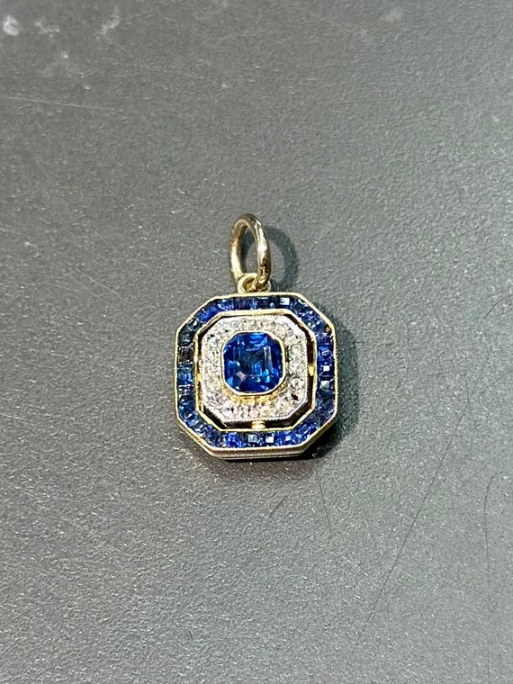 14K Gold Platinum Sapphire Diamond Hexagon Charm 