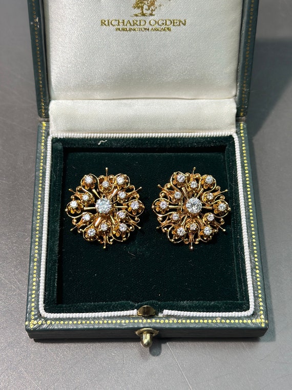 Victorian Style 14K Gold Diamond Cluster Earring - image 5