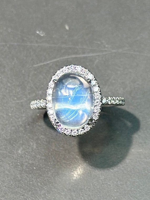 Platinum Moonstone Diamond Halo Ring