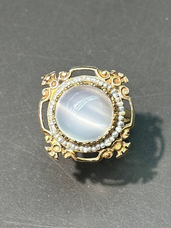 Victorian 14K Gold Moonstone Pearl Ring