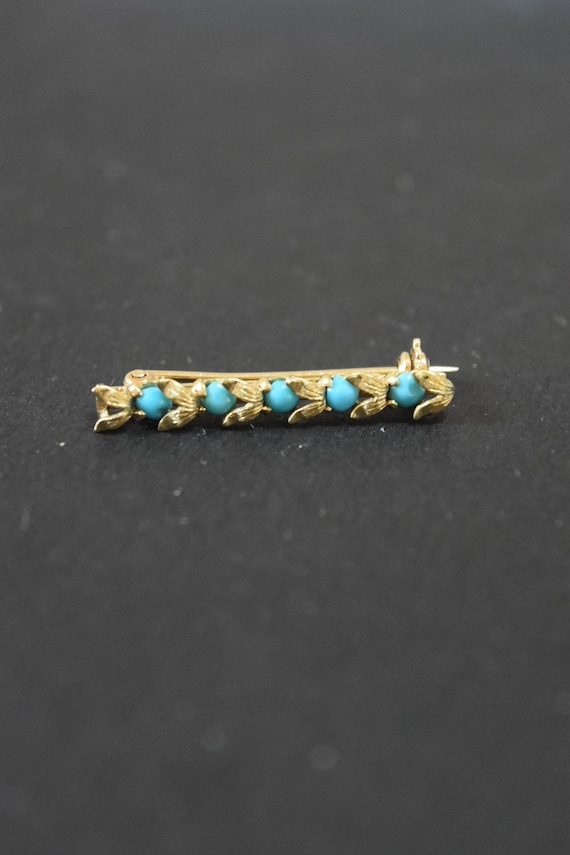 Antique Victorian 18K Gold Turquoise Leaf Scroll B