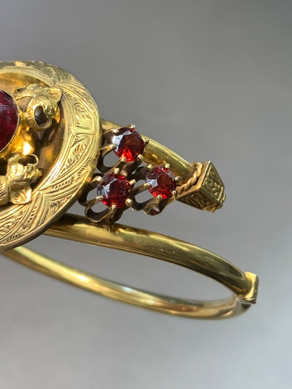 Victorian 18K Gold Garnet Bangle Bracelet - image 5