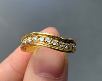 14K Yellow Gold Natural Diamond Swerve Half Infinity Band Ring