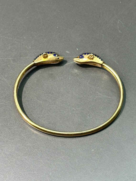 Vintage 14K Gold Enamel Sea Dolphin Cuff Bracelet - image 2