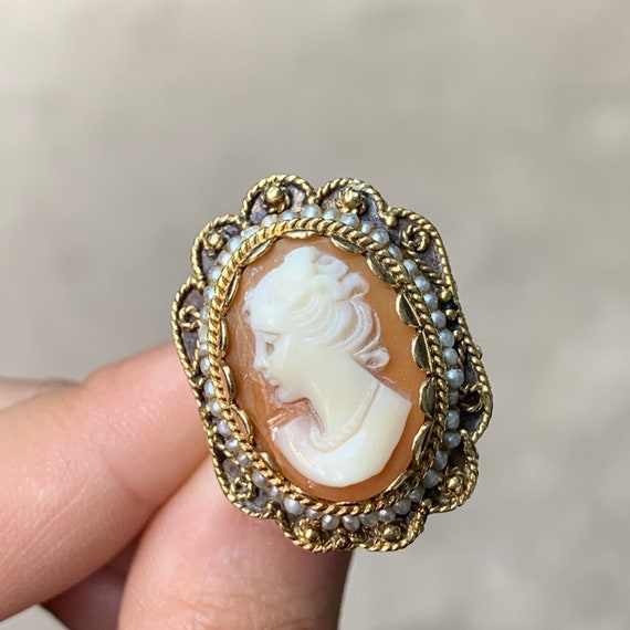 Antique Victorian 14K Yellow Gold Cameo and Seed … - image 1