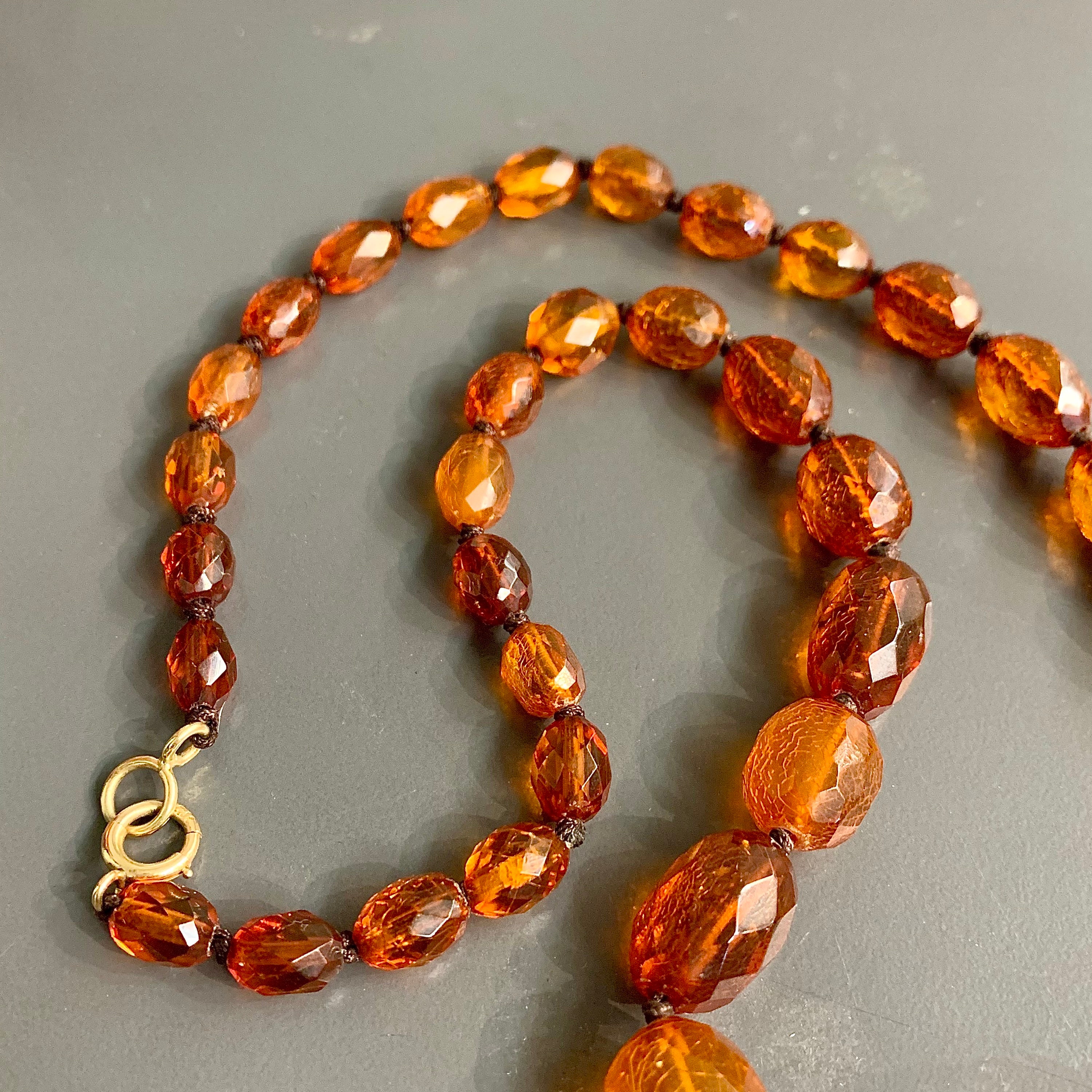 Vintage Amber Bead Necklace in 14K Gold Etsy
