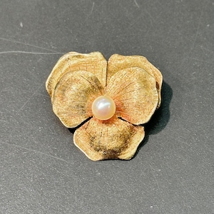 Art Nouveau 14K Gold Pearl Pansy Flower Brooch image 1