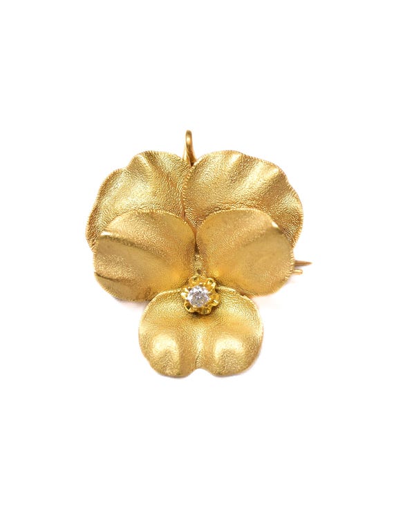 Antique 14K Gold Diamond Pansy Brooch Pendant