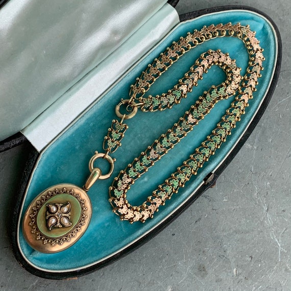 Victorian 14K Gold Motif Locket Chain Pendant Nec… - image 1