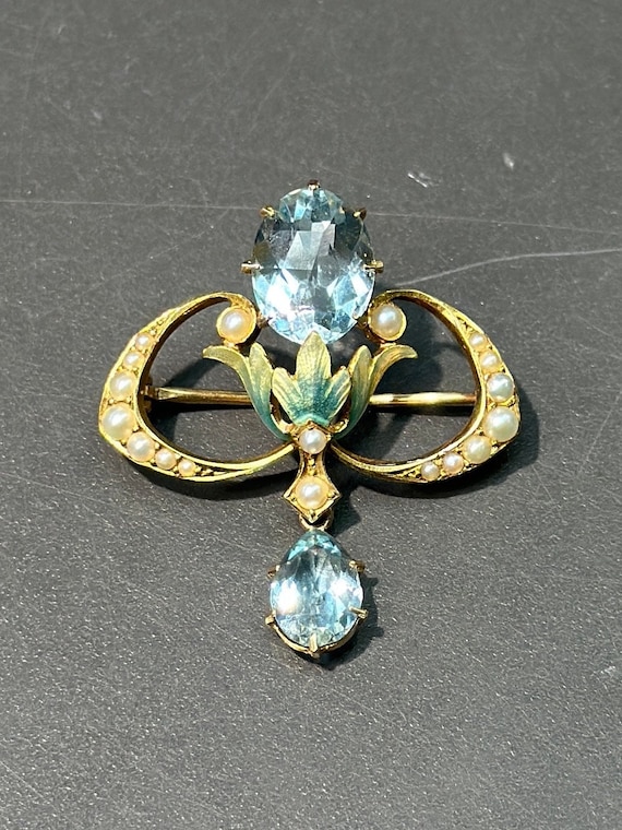 Art Nouveau Krementz & Co. Aquamarine Seed Pearl E