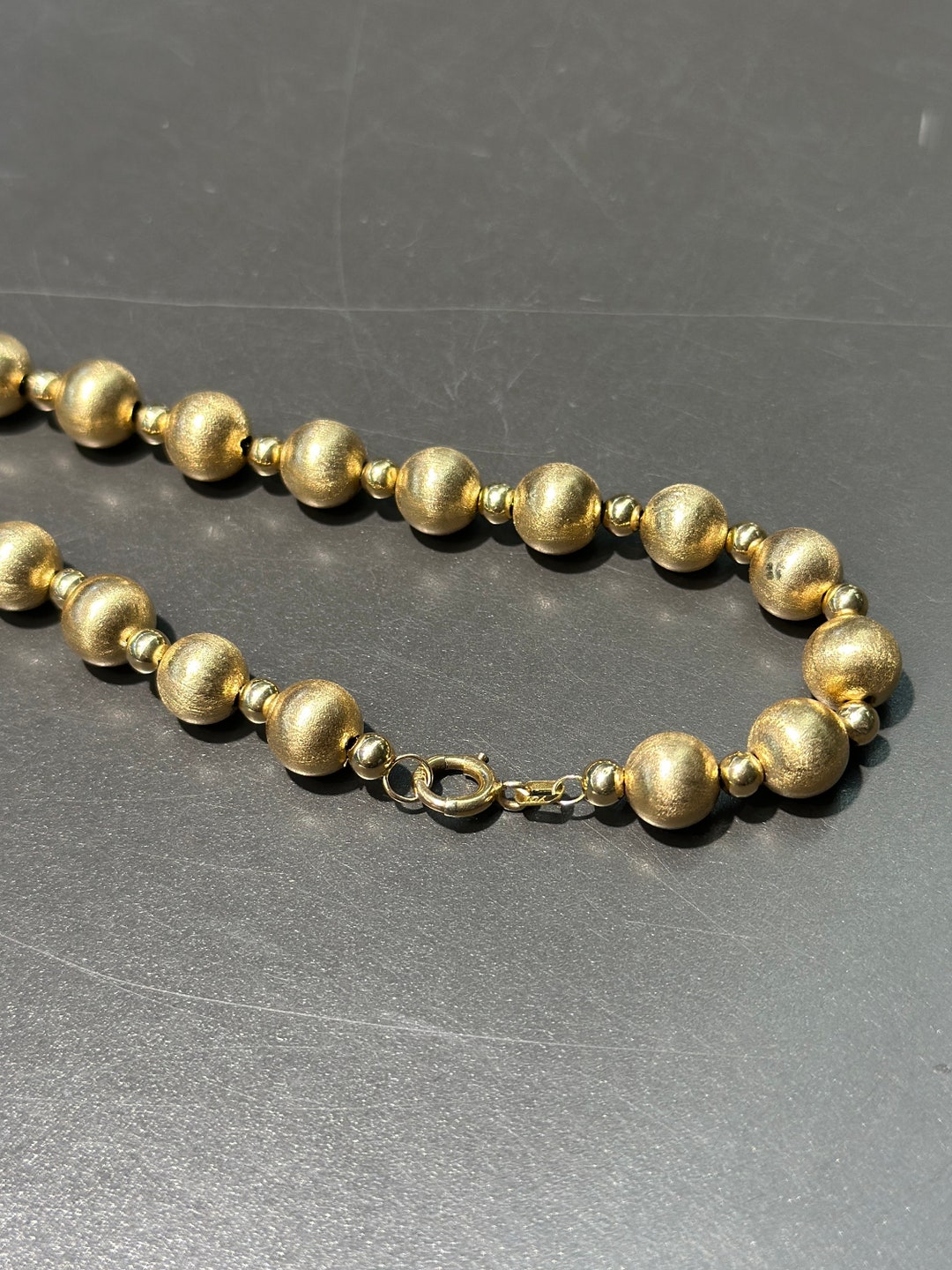 Vintage 14K Gold Brushed Finish Gold Bead Necklace Etsy