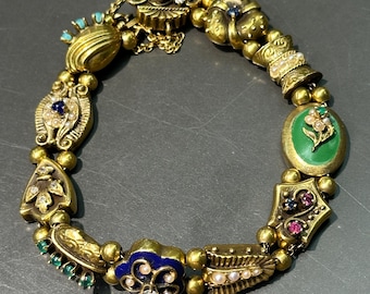 Victorian 14K Gold Charm Slide Bracelet 6.5”