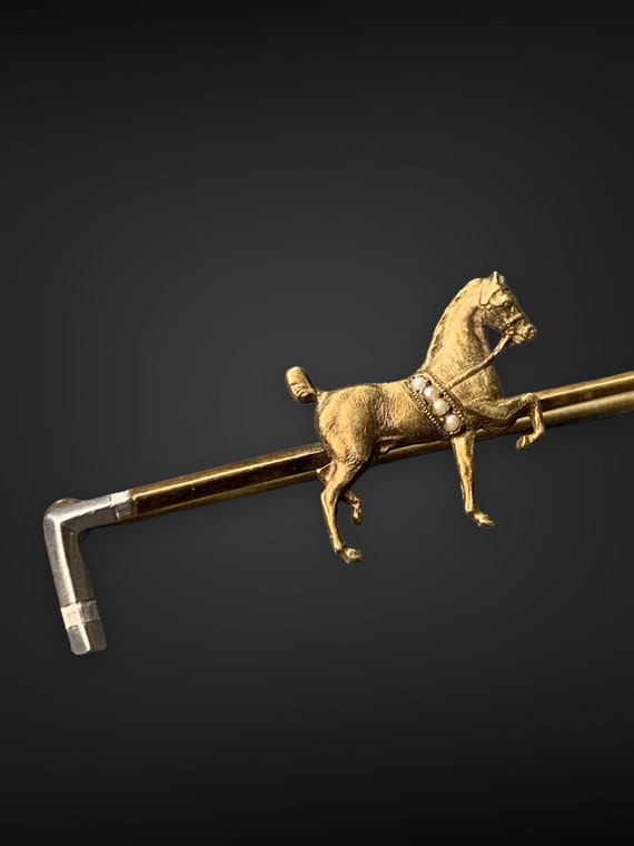 Victorian 14K Gold Horse Polocrosse Horse Bar Bro… - image 3