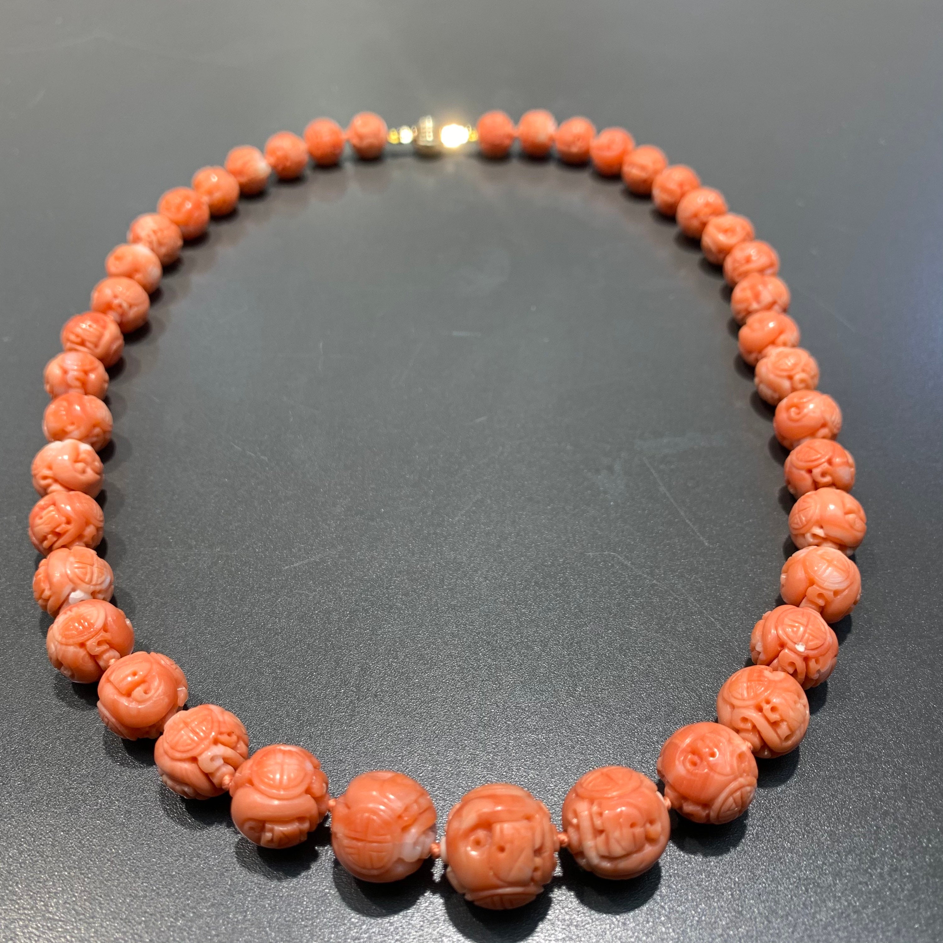 Antique 14K Gold Carved Coral Bead Necklace Etsy