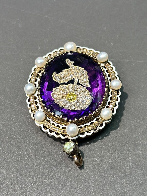 Victorian 14K Gold Amethyst and Rose Cut Flower E… - image 6