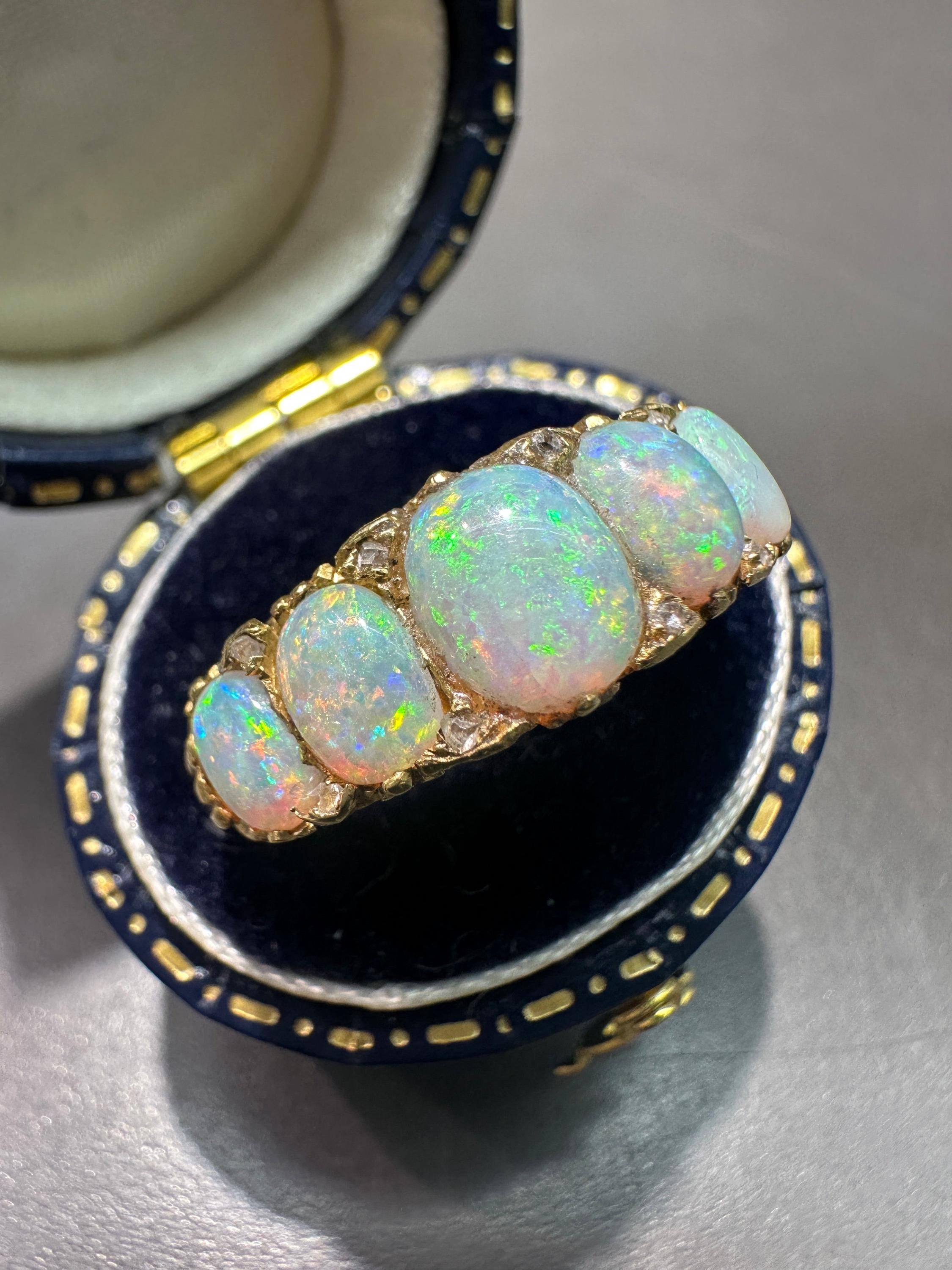 Antique Edwardian 18K Yellow Gold Five Stone Opal Diamond Ring - Etsy