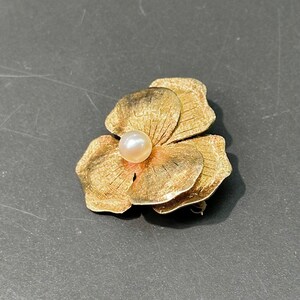 Art Nouveau 14K Gold Pearl Pansy Flower Brooch image 3