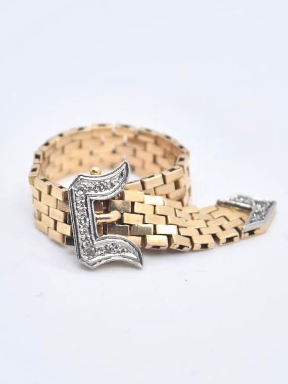 Retro 14K Gold Diamond Buckle Belt Ring - image 2