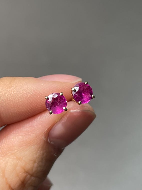 14K Yellow Gold Ruby Stud Earring - image 2