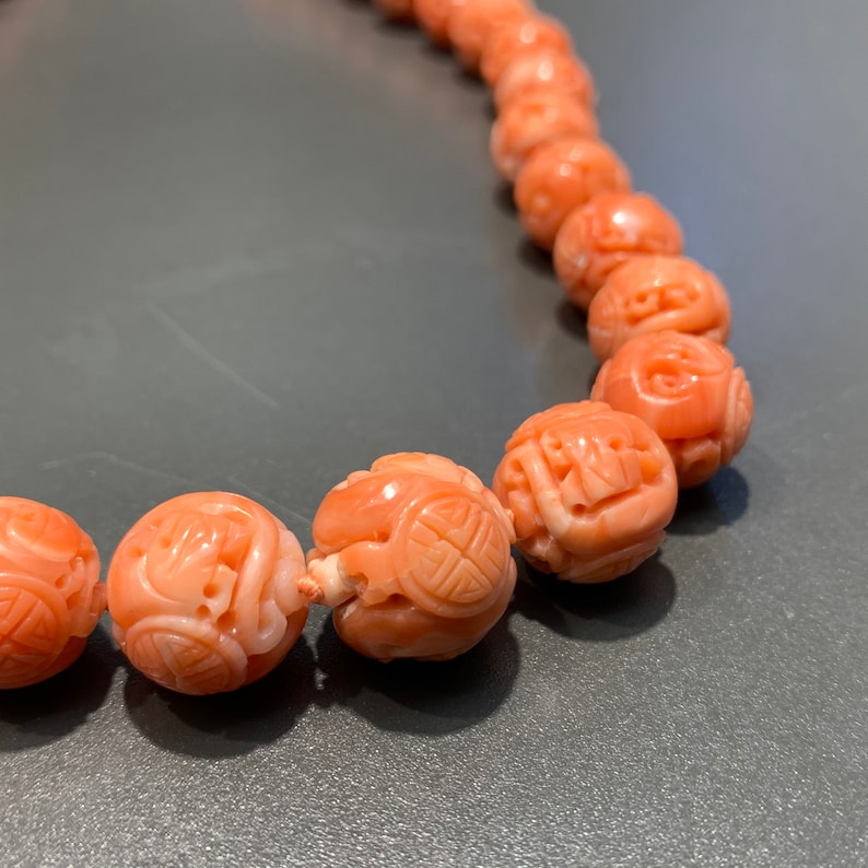 Antique 14K Gold Carved Coral Bead Necklace Etsy