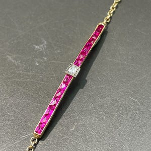 18K Yellow Gold Ruby Diamond Bar Bracelet