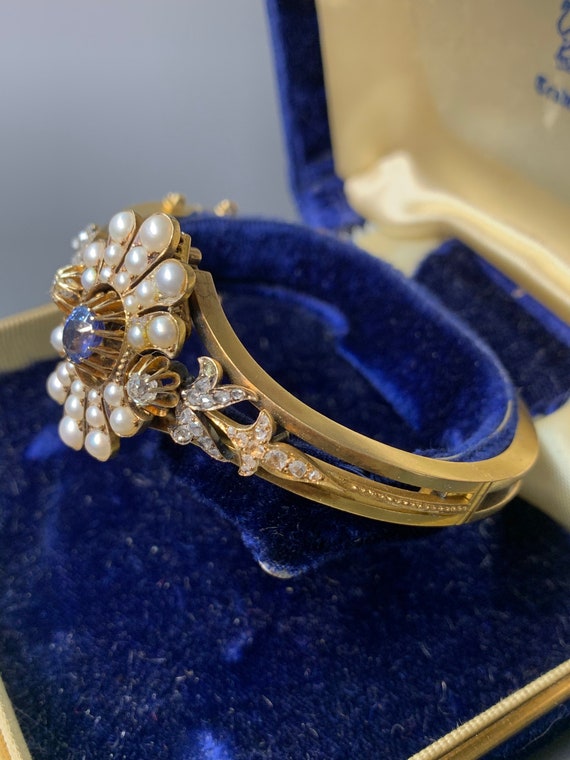 Antique 14K Gold Sapphire Diamond and Natural Ant… - image 3