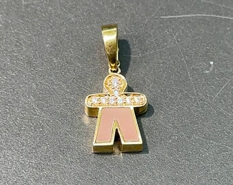 18K Gold Enamel Diamond Stick Figure Charm