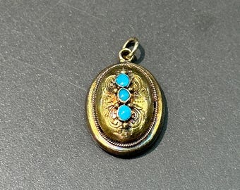 Antique Victorian 14K Yellow Gold Turquoise Locket