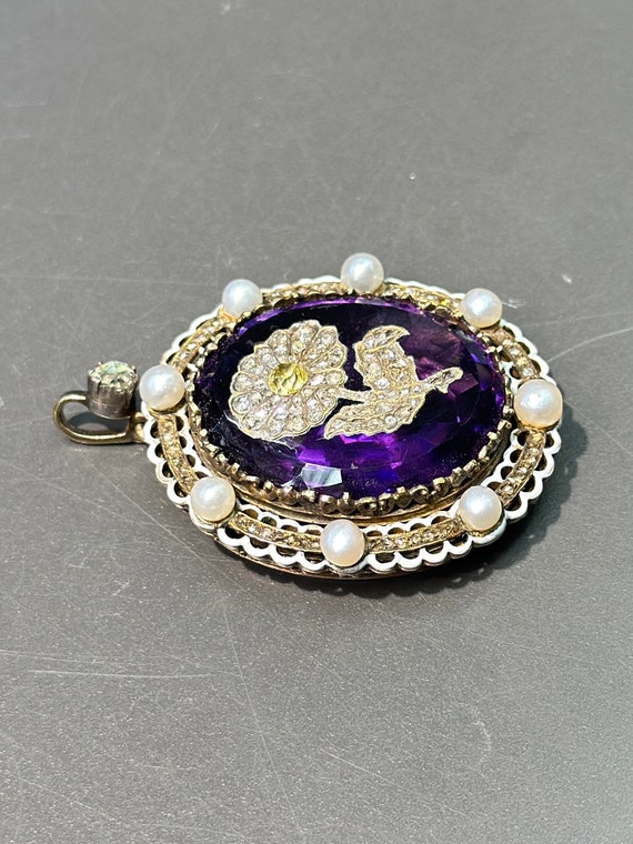 Victorian 14K Gold Amethyst and Rose Cut Flower E… - image 3