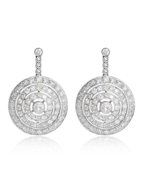 Art Deco Platinum 2.03 CTW Diamond Circle Dangle Drop Earring