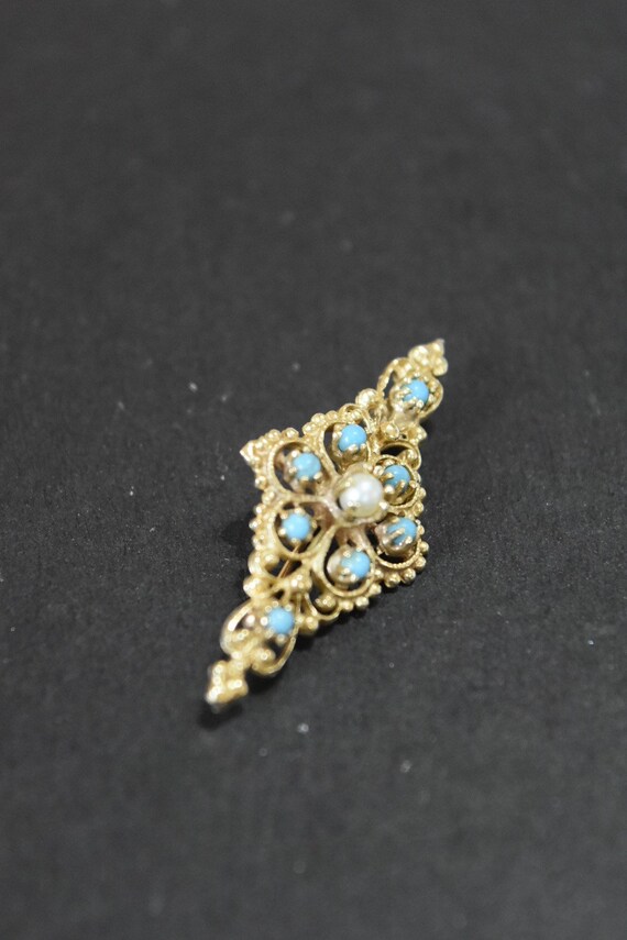 Victorian 14K Gold Natural Turquoise and Peal Bro… - image 6