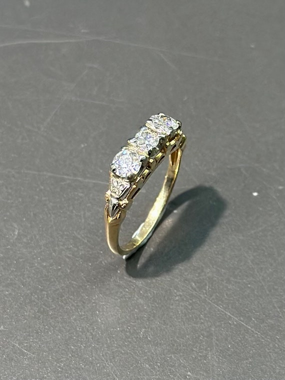 Antique 14K Gold Two-Tone Three Stone Diamond Ring - image 2