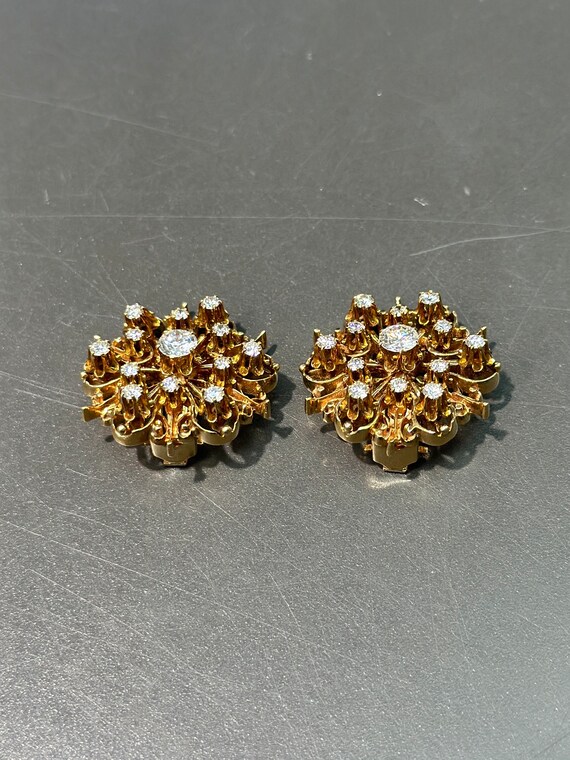 Victorian Style 14K Gold Diamond Cluster Earring - image 3