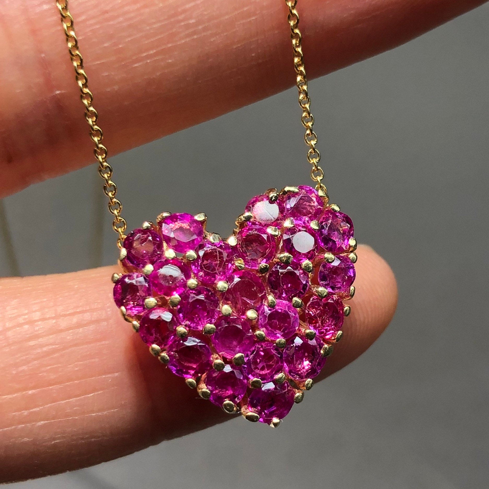 Ruby Heart Shaped Pendant Necklace in 14K Gold | Etsy