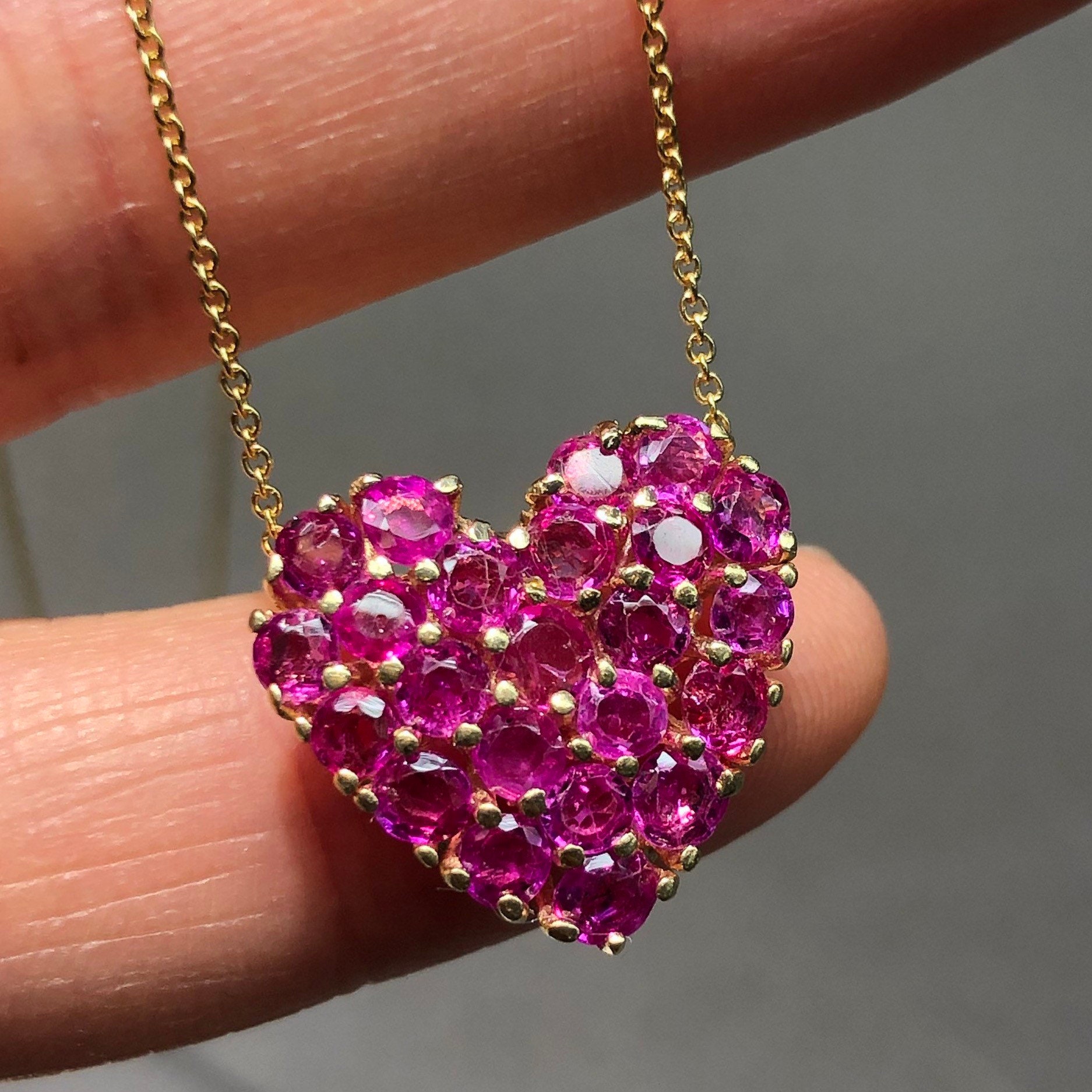 Ruby Heart Shaped Pendant Necklace In 14k Gold Etsy 