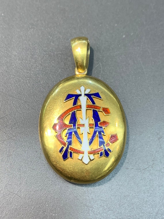 Victorian 18K Gold “AEI” Enamel Locket - image 1
