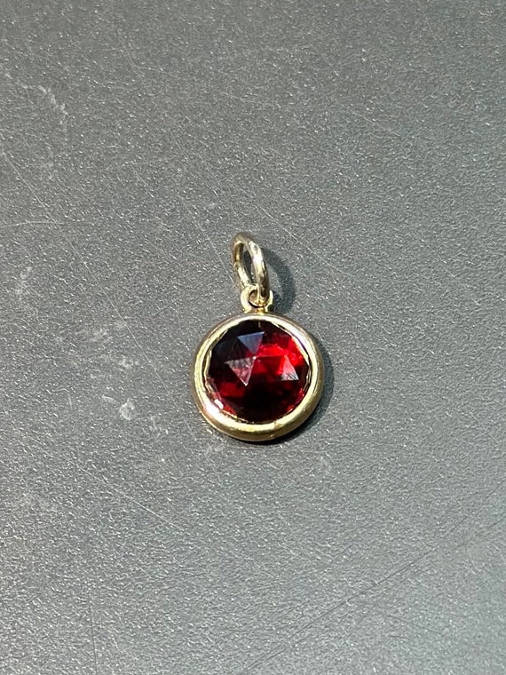 14K Gold Faceted Garnet Charm 