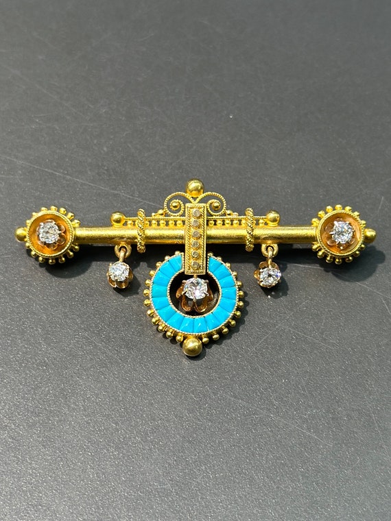 Victorian Etruscan Revival 14K Gold Turquoise Diam