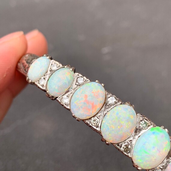 Antique Palladium White Gold Natural Opal Cabocho… - image 4