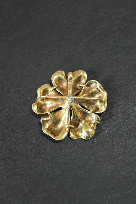 Art Nouveau 14K Gold Pink Flower Enamel Pendant - image 3