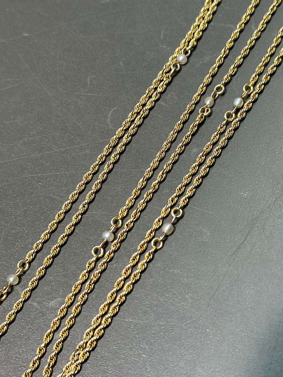 Art Nouveau 14K Gold Seed Pearl Chain Necklace - Etsy